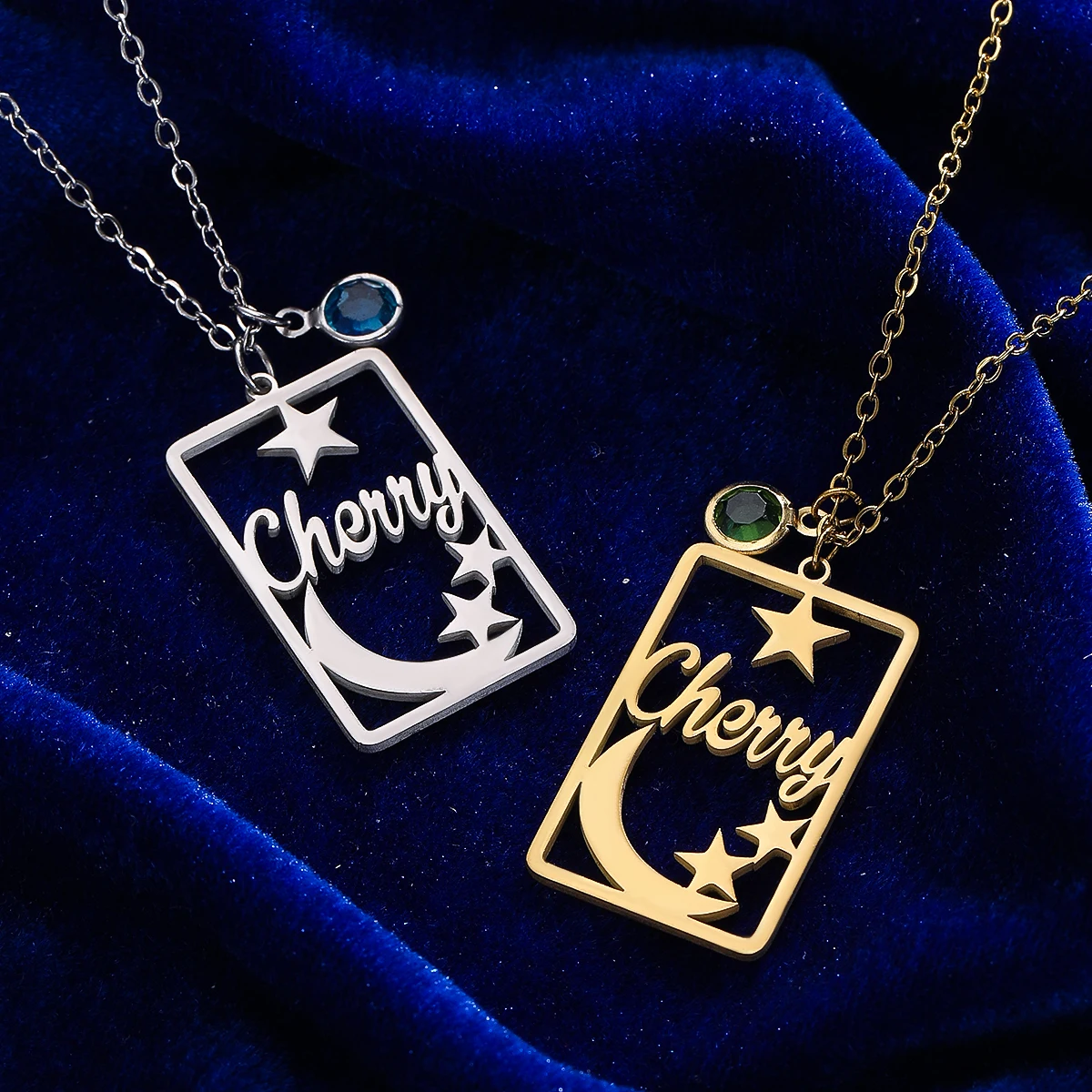 Trendy Rectangle Star Moon Pendant Neckalce Stainless Steel Customized Name Women's Clavicle Choker Chains Jewelry Perfect Gifts