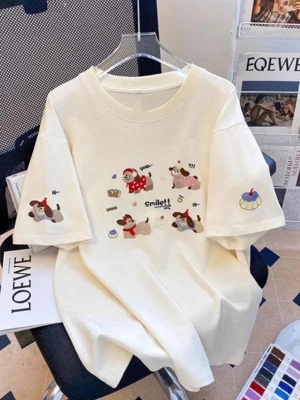 

Summer Oversize Loose ort Sve T-irt Women's round Ne Versatile Sli Small ence irt Korean Sle Cotton Tee