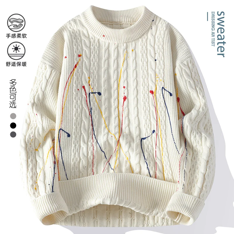 2024 winter korean style Sweaters men warm sweater mens fashion sweaters striped patterns Men's wool pullovers male size M-4XL