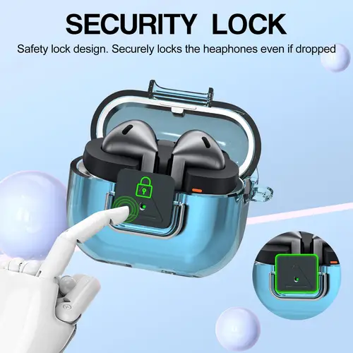 Imagen 2 del producto Funda transparente de TPU Flexible con Clip de bloqueo seguro para Samsung Galaxy Buds 3 Pro con Kit de limpieza, mosquetón y cordón para Buds 3