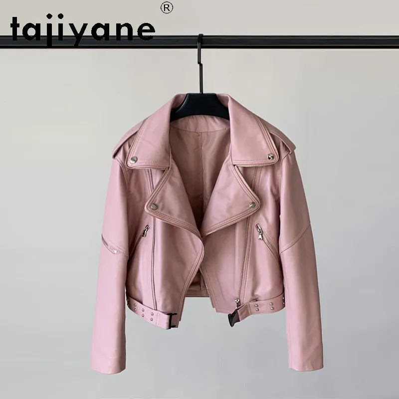TAJIYANE 本革ジャケット女性 100% シープスキンショートジャケット 2025 新しいアウターウェア春女性服 дубленка