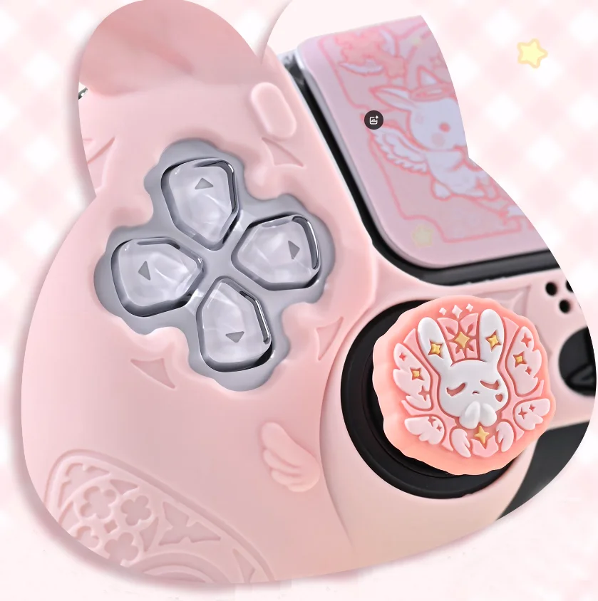 Pink Gothic Rabbit Ear Silicone Soft Protector Sticker Skin For Sony Dualsense 5 PS5 Controller Case Thumb Stick Grip Cap Cover