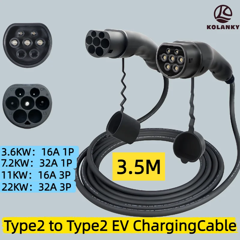 

EV Charging Cable 16A 32A 3.6kw 7.2kw 11kw 22KW Electric Vehicle Cord 3.5M Type 2 AC Public Charging Station Male To Female Plug