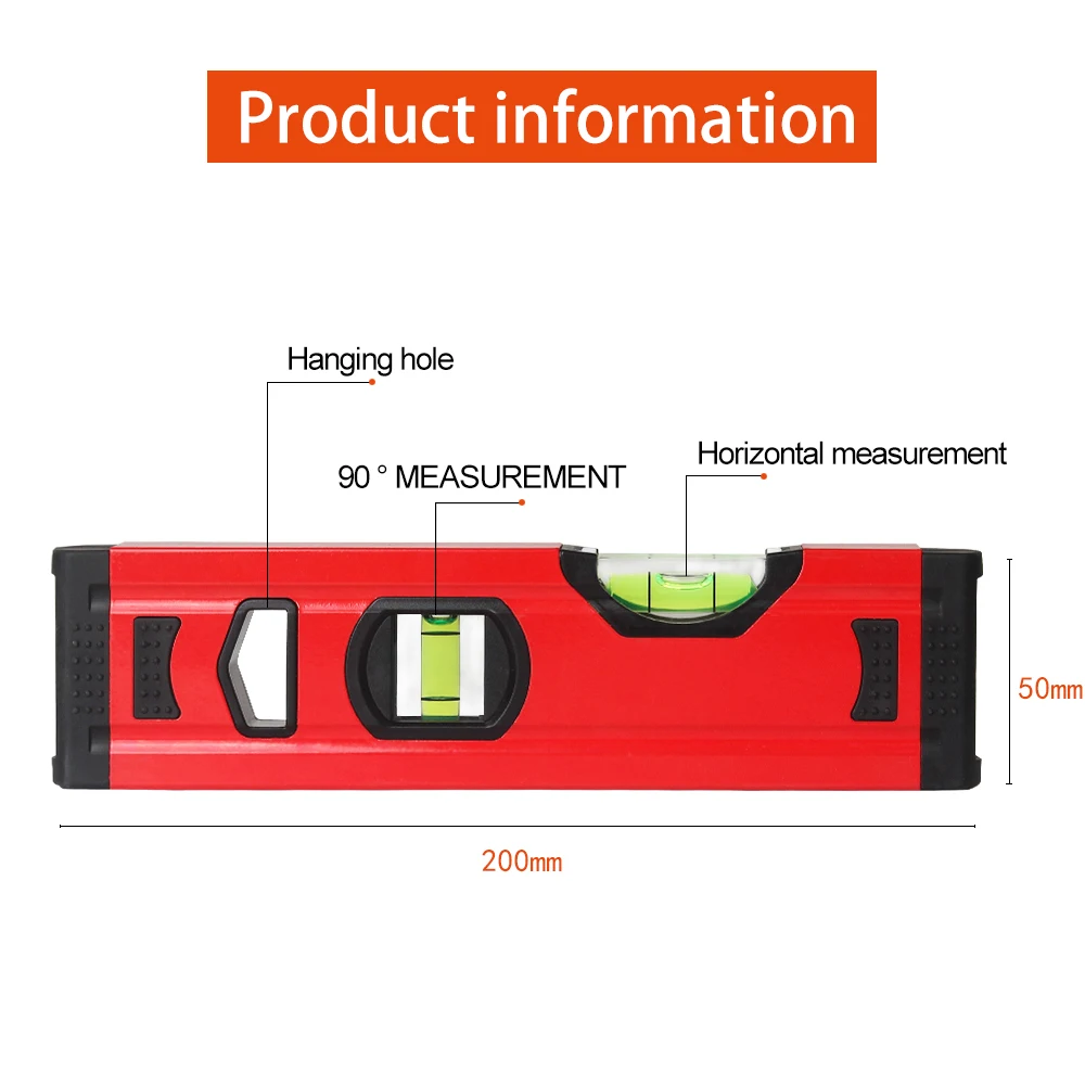 Rongpro  20cm Portable Spirit Level High Precision Aluminum Construction Leveling Tool Measurement Bubble Level Gauge