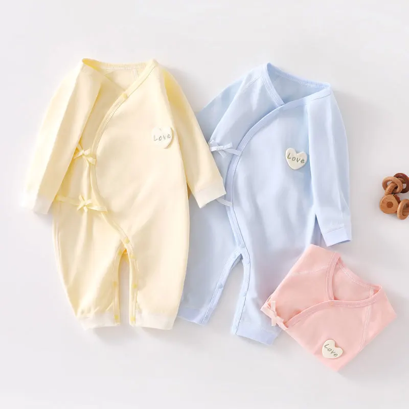 SomenieA Pure Cotton Baby Onesie Spring and Autumn Newborn Butterfly Clothing Double-layer Belly Protection Treasure