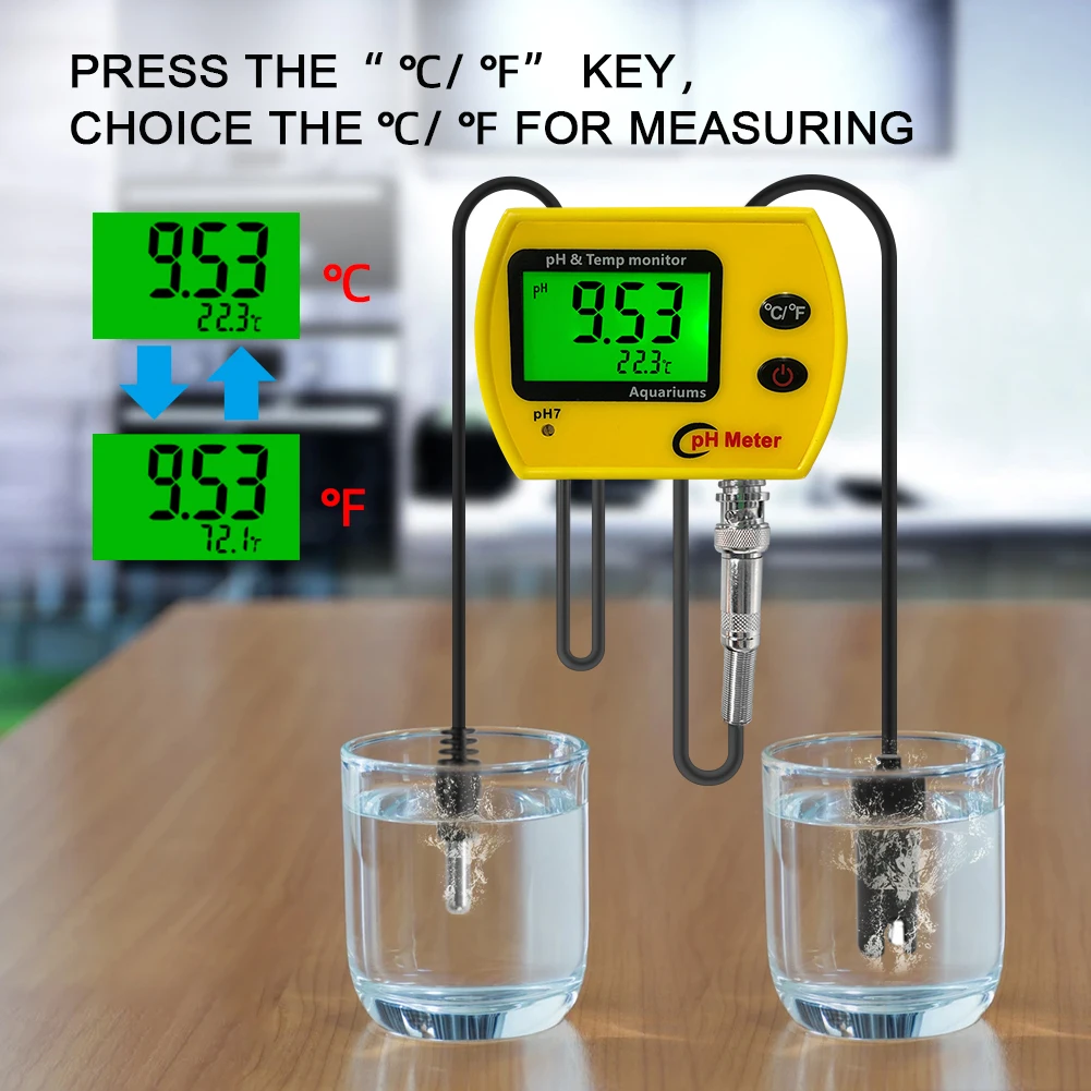 Yieryi PH Meter Tester Durable Acidimeter Tool Temp Water Quality Monitor For Aquarium Swim Pool Water EU/US Plug