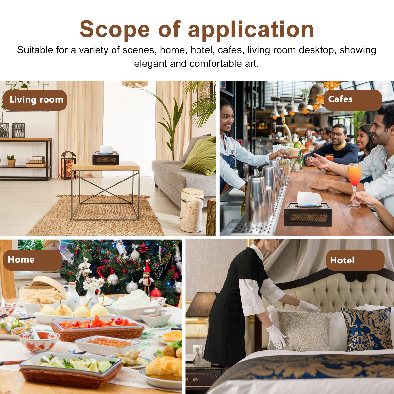 

Tissue Box Rattan and Wood Material No Burr Convenient Use Suitable for Home Hotel Cafes Tabletop Tissue Container