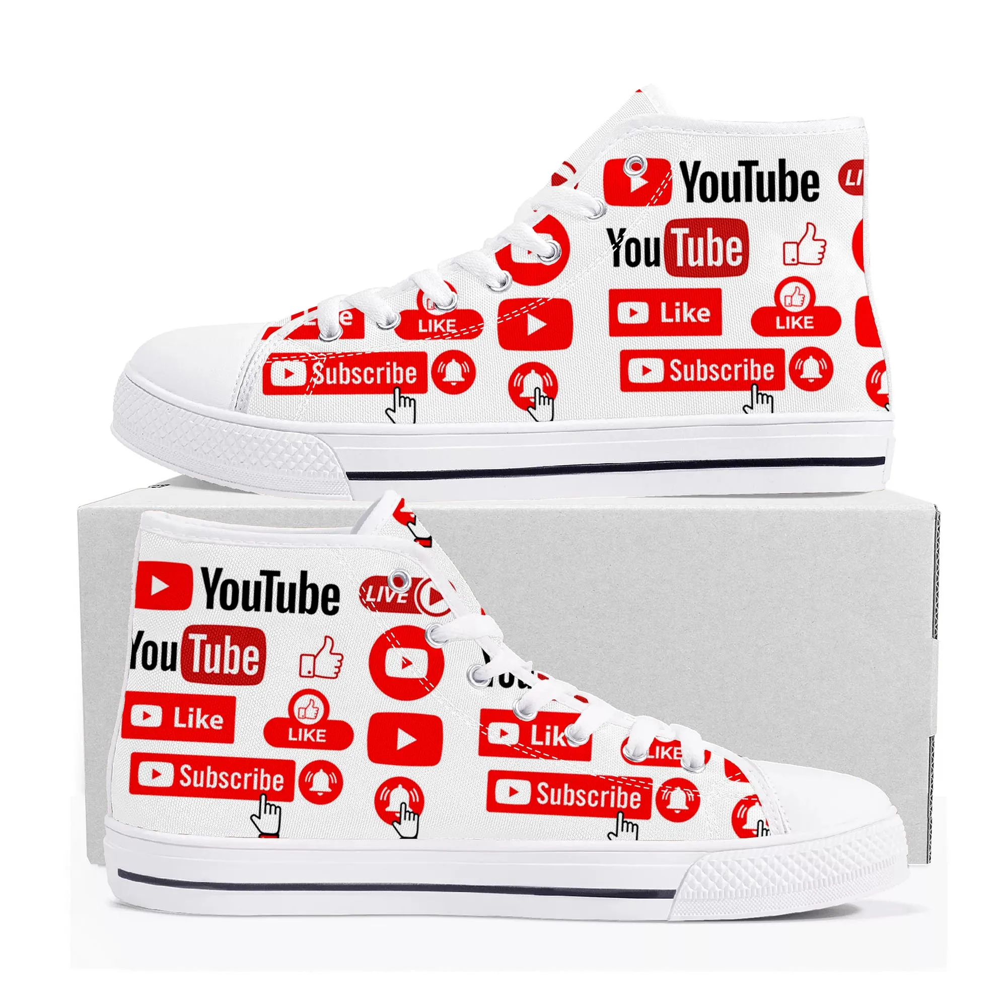 

YouTube Logo Design High Top High Quality Sneakers Mens Womens Teenager Canvas Sneaker Casual Couple Shoes Custom Made Shoe