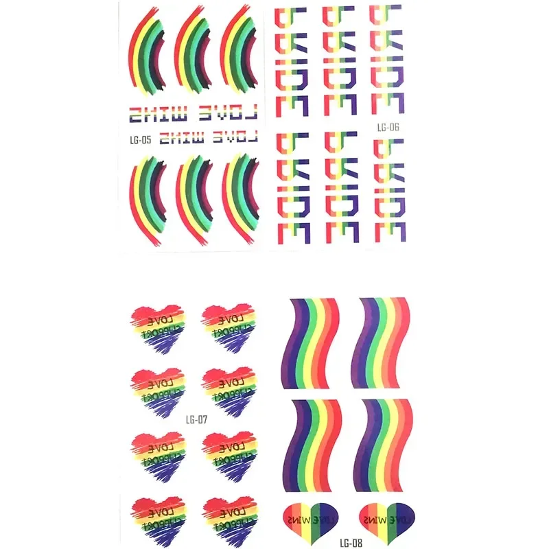 20pcs/set Gay Equality Tattoo Stickers Set Rainbow Temporary Tattoo Stickers