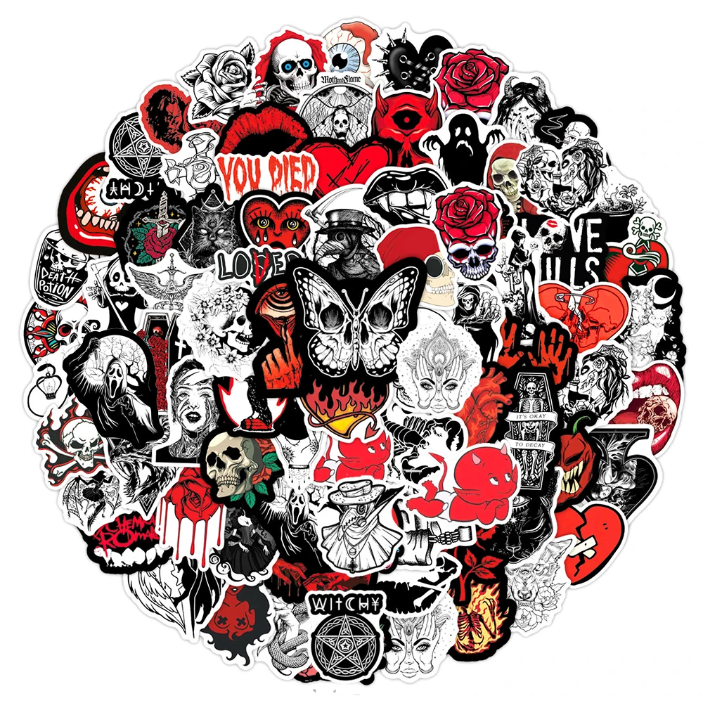 10/30/50/100pcs Horror Black Red Gothic Graffiti Stickers Cool Personalized Graffiti Sticker Skateboard Helmet Phone Car Decals - Image 2