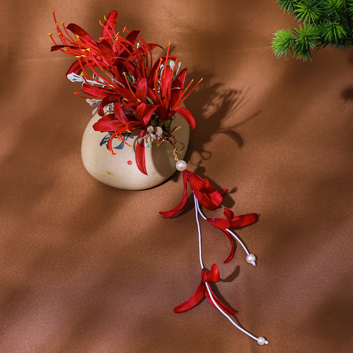 요정 복고풍 수제 레이스 척 머리 장식 가짜 꽃 고대 스타일 Hanfu 넥타이 여성을위한