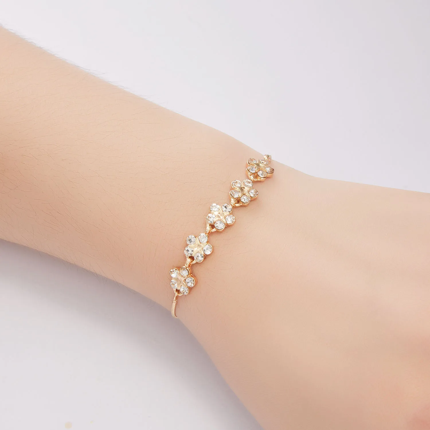 Korean Luxury Zircon Flower Adjustable Bracelet for Women Elegant Love Heart Butterfly Round Shiny Wedding Bracelet Jewelry Gift