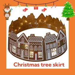 26 /28 in Christmas Tree Collar Gingerbread House Tree Skirt Collar with LED Lights Xmas Tree Base Cover for Holiday Home Decor