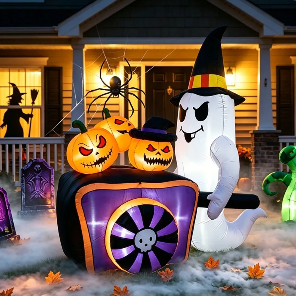 Halloween Dinner Party Ghost Pumpkin Cart Inflatable Model Festival Horror Atmosphere Ornament 5Feet/1.8m Model Decoration
