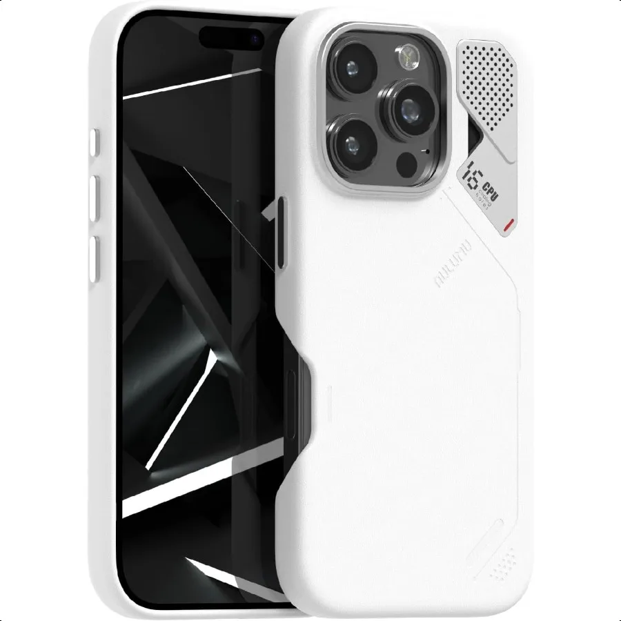 

Aulumu A16 Vegan Leather Cooling for iPhone 16 Pro Case with Cooling Fins Luxury Comfort Compatible with MagSafe White