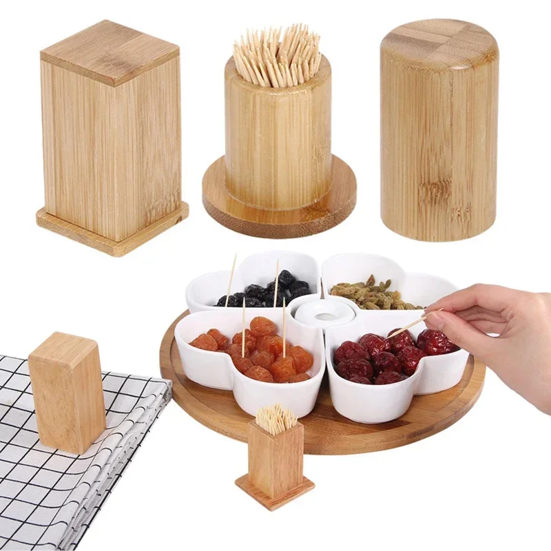 Bamboo Toothpick Holder With Lid Cotton Swab Holder Case Wooden Toothpick Dispenser Kitchen Storage Organizer Box зубочистки