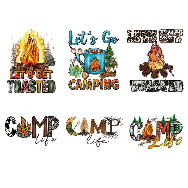 

Camp Bonfire Heat Transfer Vinyl Decals Fashion Design Iron On Transfers For DIY T-Shirt Pillows Washable Decal