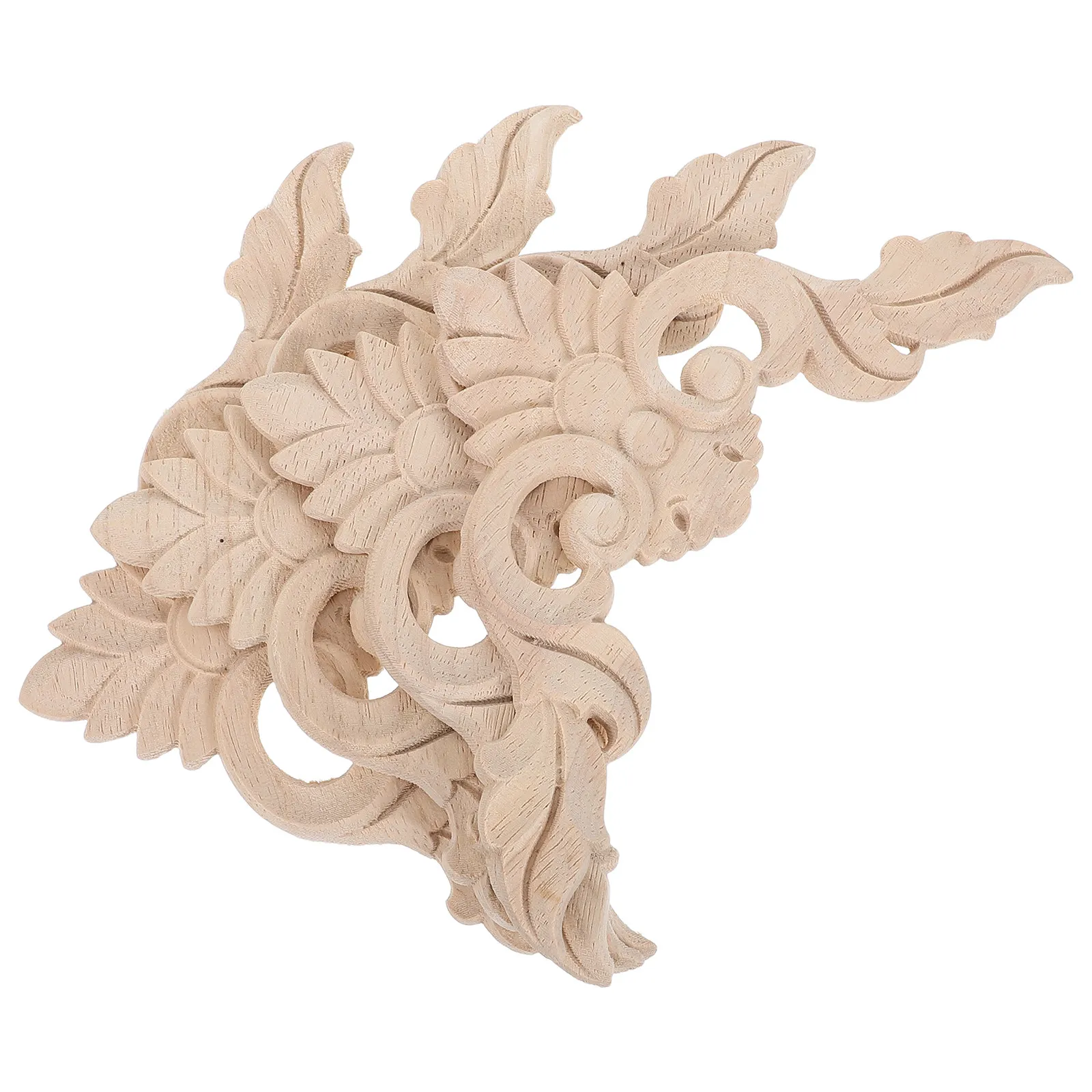 4Pcs French Style Wood Carved Appliques Unpainted Cabinet Door Corner Onlays Furniture Trim Embellishments Solid Wood Decorative