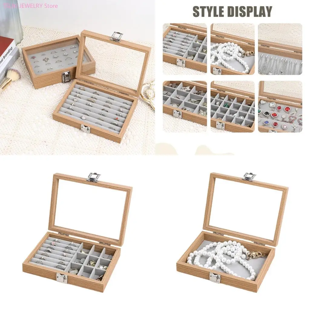 62KE Jewelry Case with Cover Necklace and Ring Organiser Dustproof Storage Box