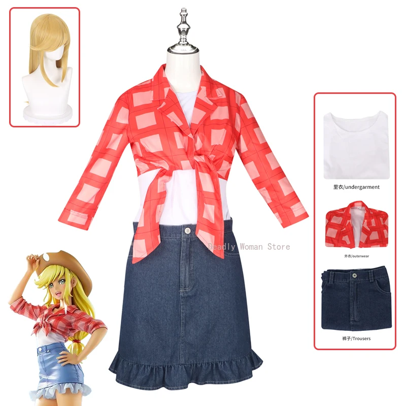 IN STOCK S-2XL Apple Jack My Littlee Ponyy Cosplay Costume Wig Cowgirl H Full Set Halloween Party Outfits for Women