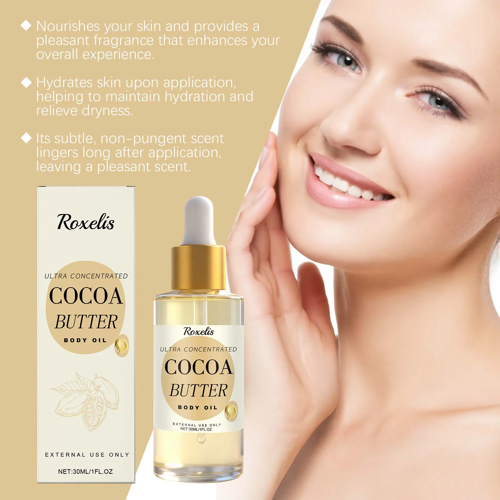 زيت الجسم بزبدة الكاكاو - زيت مغذي مرطب يدوم طويلاً لجميع أنواع البشرة |   زيت الجسم الأساسي المرطب ذو العطر الغني