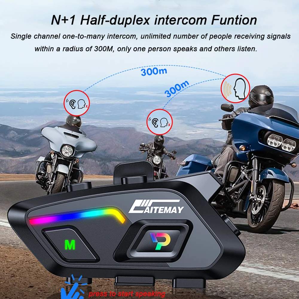 P20 Motorcycle Helmet Intercom Bluetooth Headset Waterproof Wireless Handsfree Call with RGB Light Multi People Speak Funciton