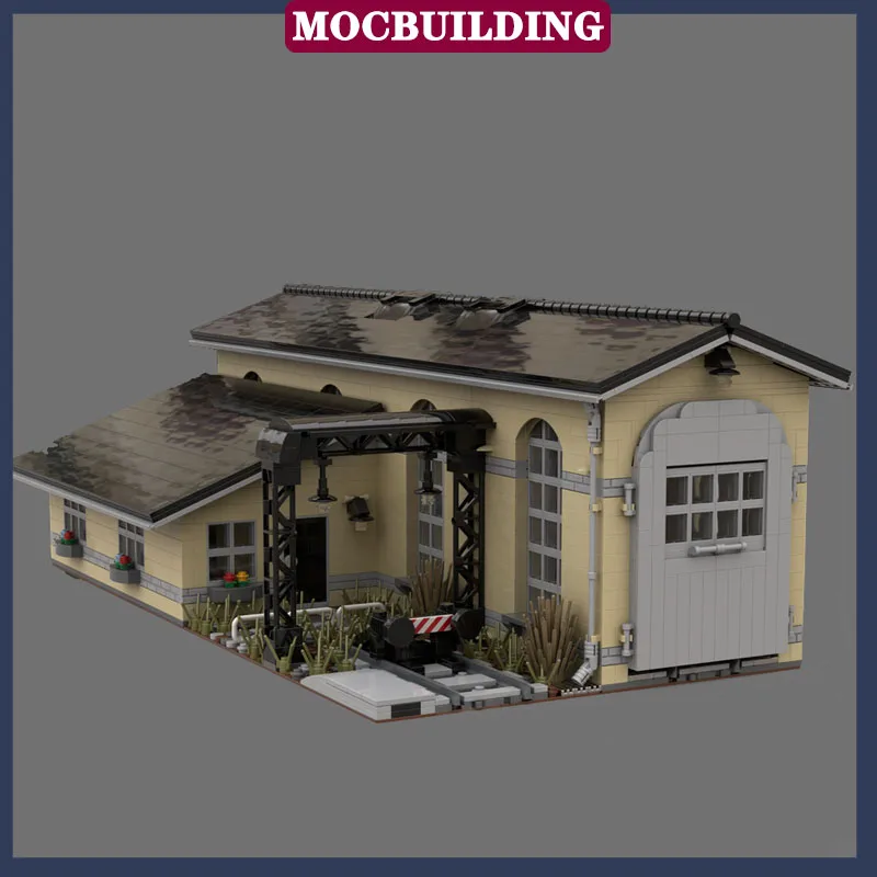 MOC City Locomotive Shed Model Building Block Assembly Train Railway House Building Collection Toy Gifts