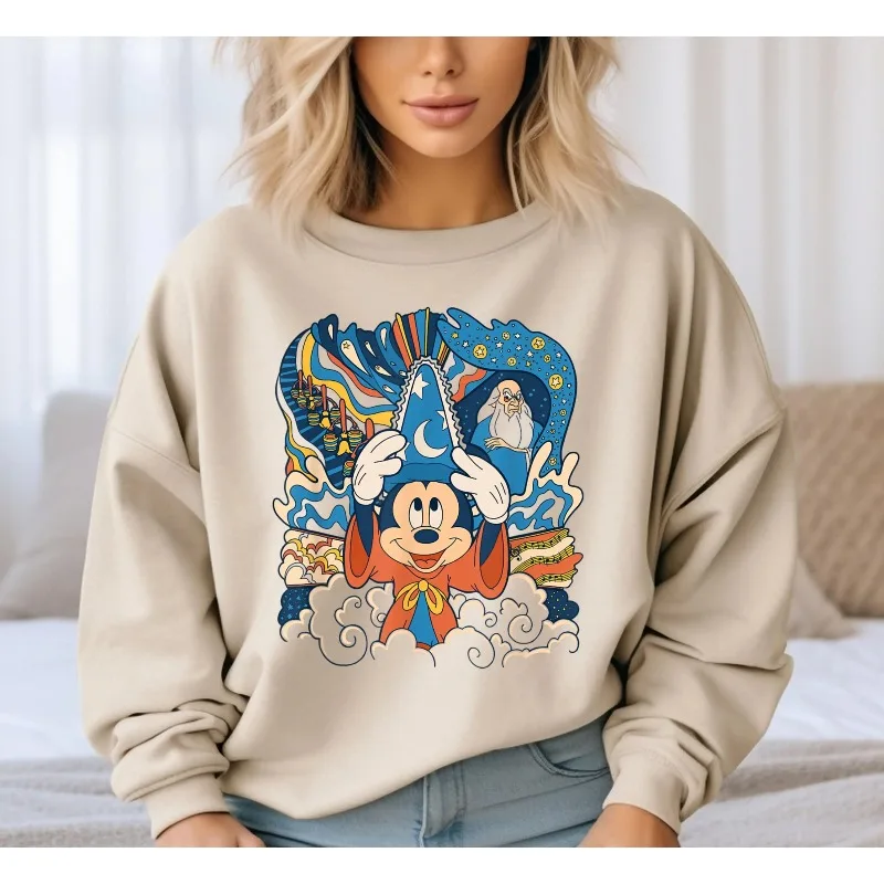 

Толстовка Disney Fantasia Sorcerer с Микки Маусом, толстовки с круглым вырезом, новые осенние и зимние стили, удобные и повседневные