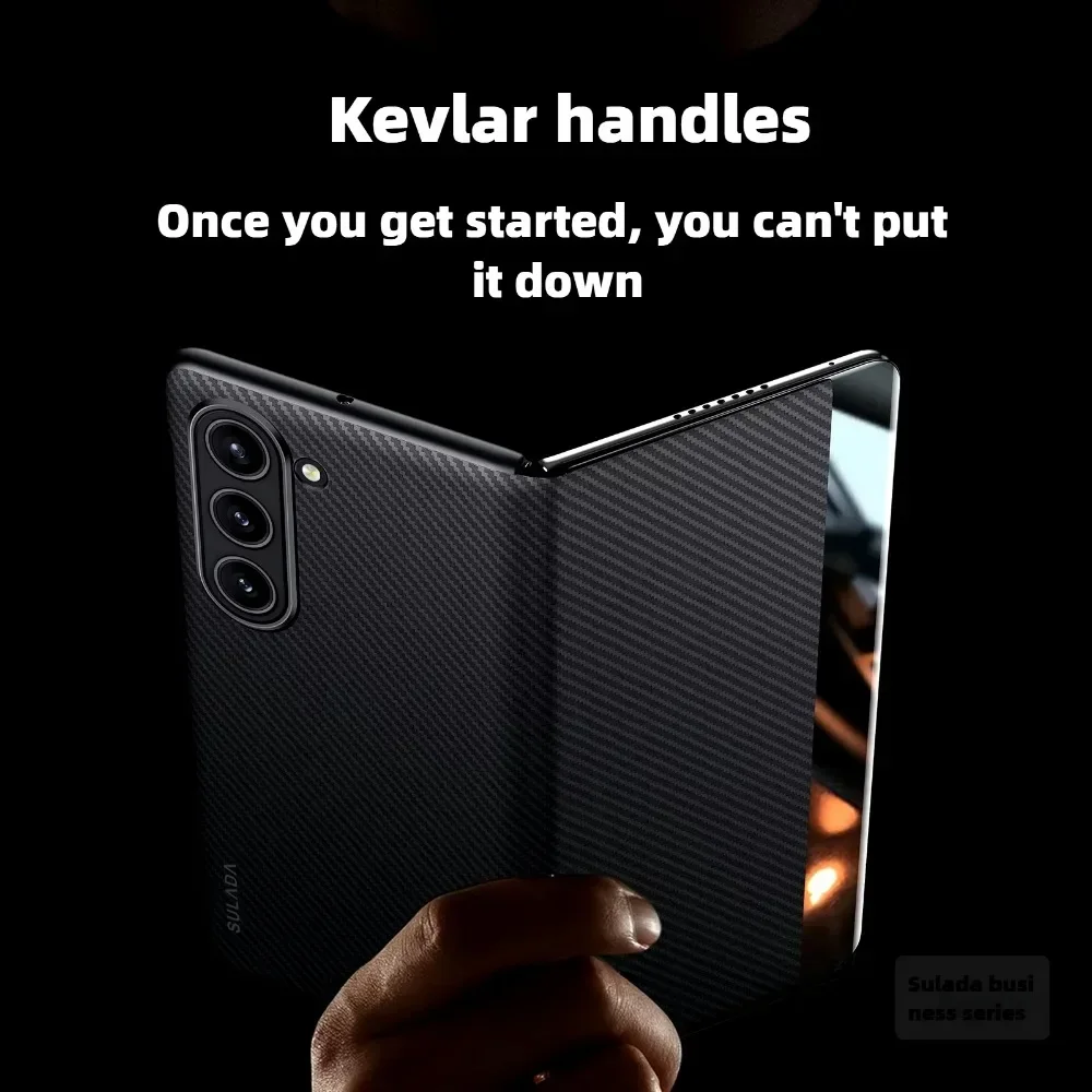 Inteligentne etui na telefon z włókna węglowego z magnetycznym mocowaniem i uchwytem na karty, skórzane etui na Samsung Galaxy Z Fold 7 6 5 4 5G Flip — zdjęcie produktu 4