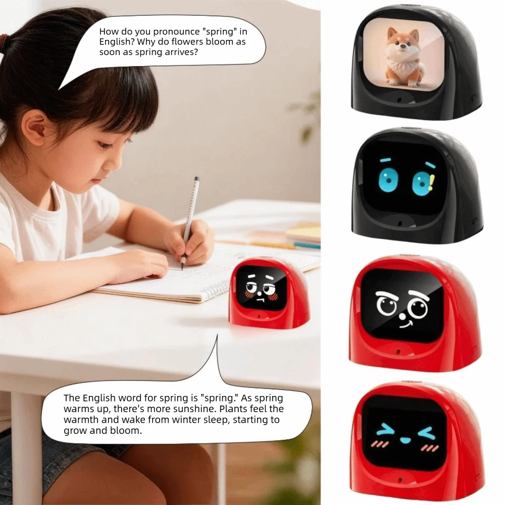 33 Languages Car AI Desktop Robot Voice Control Built‑in Speaker Car Voice Chat Robot LCD Display USB Rechargeable