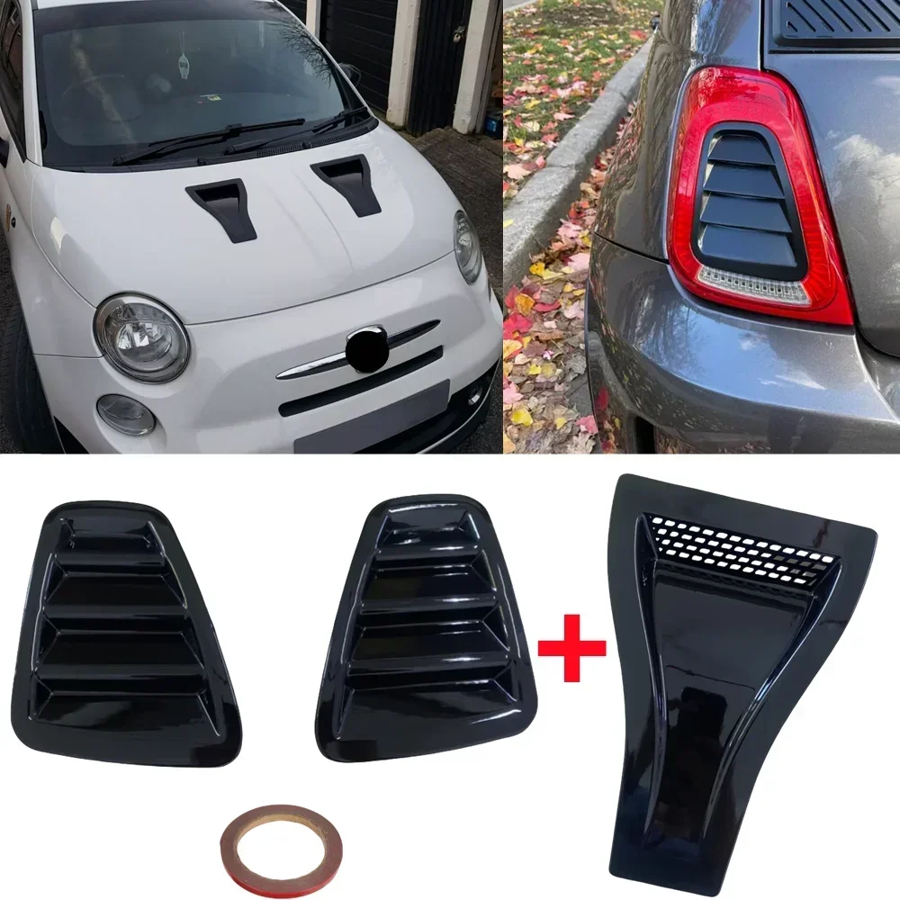 For Fiat Abarth 500 595 695 2016-2024 Bonnet Air Vents Engine Hood Front Vent + Rear Tail Light Cover Car Exterior Parts Carbon