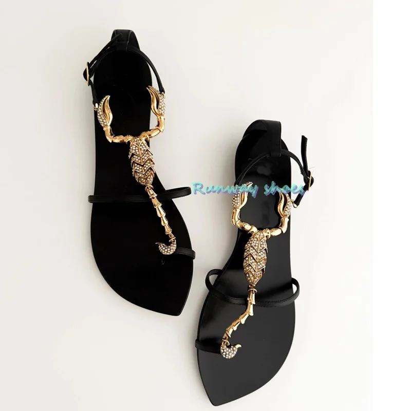 Shoes With Unusual Shapes Metal Decoration High-Heeled Sandals  Fashion ShowStage Shoes Luxury Sandal Black Roman Sandals