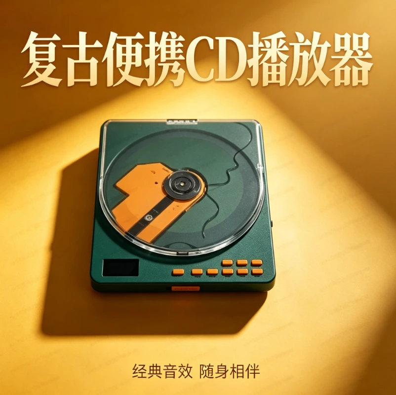 

Retro Portable CD Player with Transparent Cover, Personal Music Disc Player