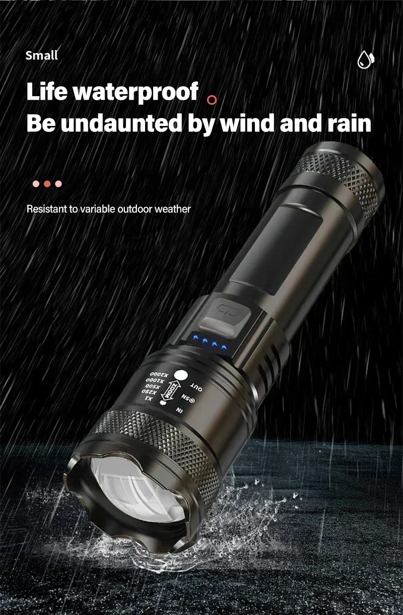 5000LM Ultra Bright Tactical Light Built-in Battery Powerful P70 LED Flashlights Emergency Spotlight Telescopic Zoom Flash Light