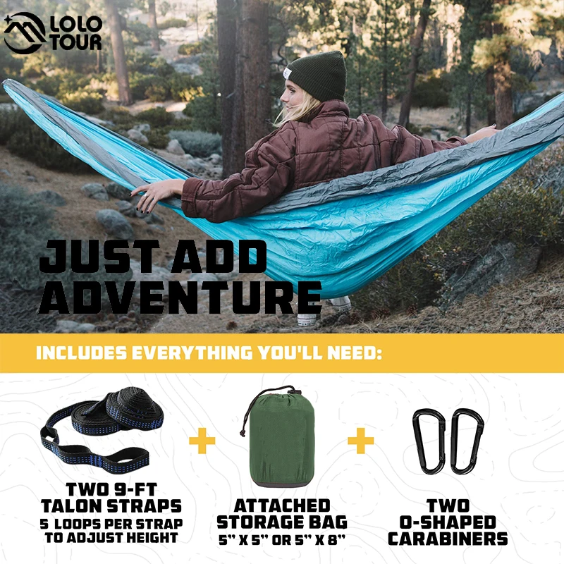 1-2 Person Parachute Camping Hammock Travel Hanging Sleeping Bed For Outdoor Indoor Backpacking Beach Backyard Patio Hiking