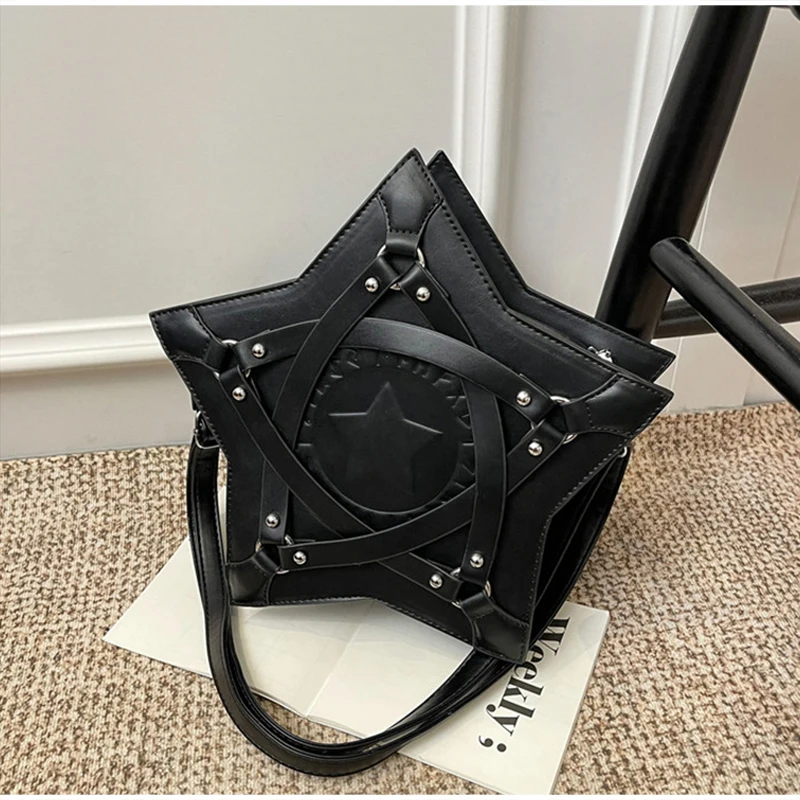 

Punk Five-pointed Star Studded Crossbody Bag Trendy Girl's Uniquely Shaped Shoulder Bag Highquality Fashion Quirky Small Handbag