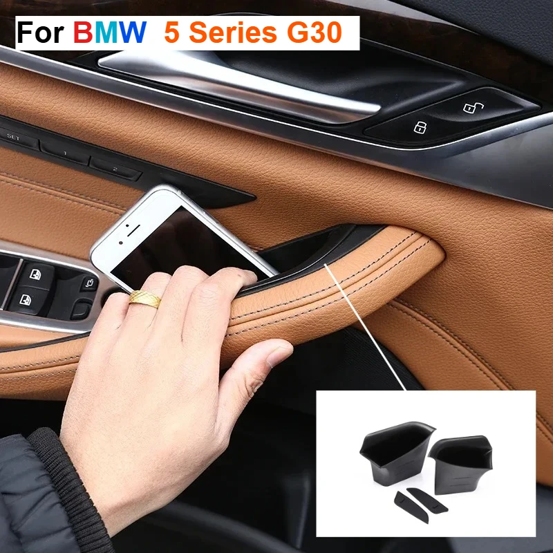 

YK For BMW 5-Series G30 G31 2017-2022 Car Door Storage Box Front Rear Doors Plate Trims Box Phone Tray Interior Accessories