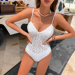 New Korean Cultivate One's Morality Conjoined Lace Sexy Swimsuit Female White Backless Steel Hot Spring Resort Bathing Suit