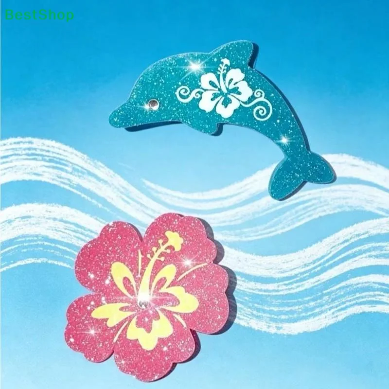 ★Dolphin Animal Hair Clip Glitter Blue Dolphin Pink Hibiscus Flower Barrettes With Tropical Design Hair Clips Jewelry