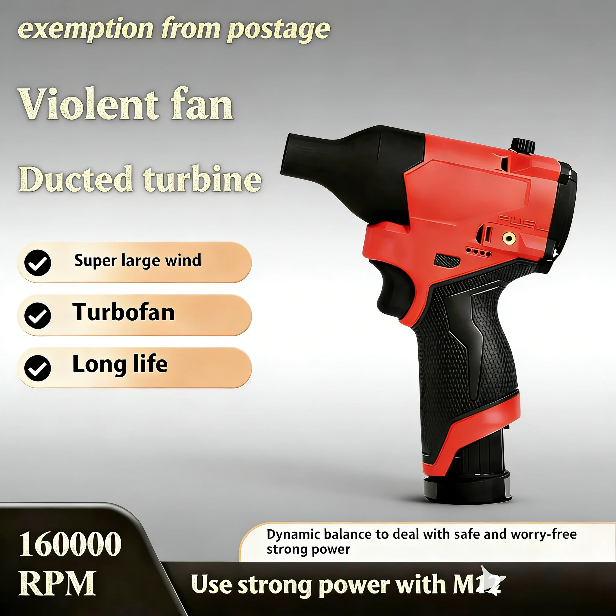 

Turbojet Fan for Milwaukee M12 Battery, Brushless Air Blower, Portable High-Speed Duster for Cleaning & Drying