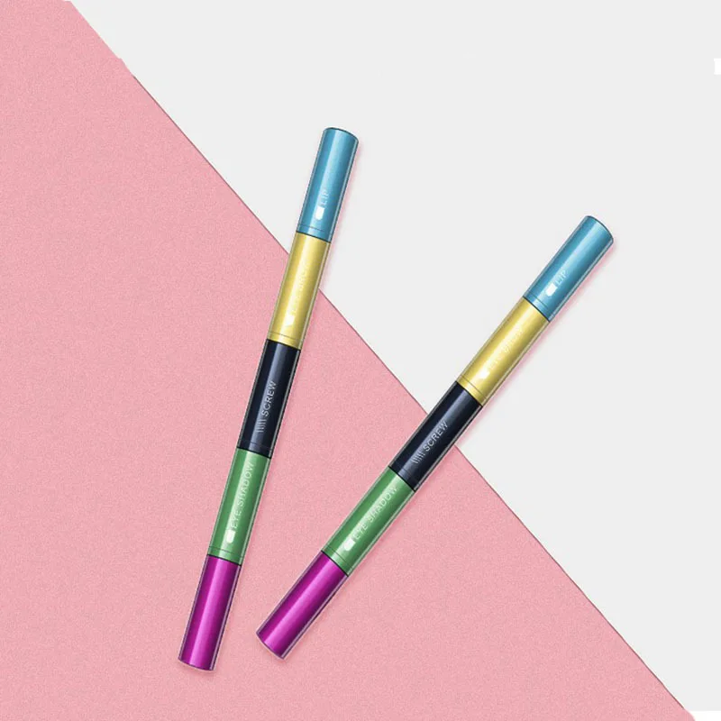 Detachable 4-in-1 Makeup Brush Set Soft Bristles & Sponge Applicator for Lips and Eyeshadow Portable with ABS Handle