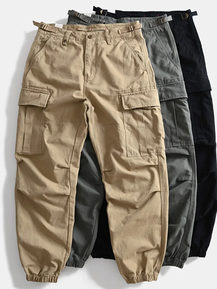 

Мужские повседневные брюки Thiened American Sle из чистого хлопка, свободного кроя, с манжетами, для работы и активного отдыха, с множеством карманов, длинные