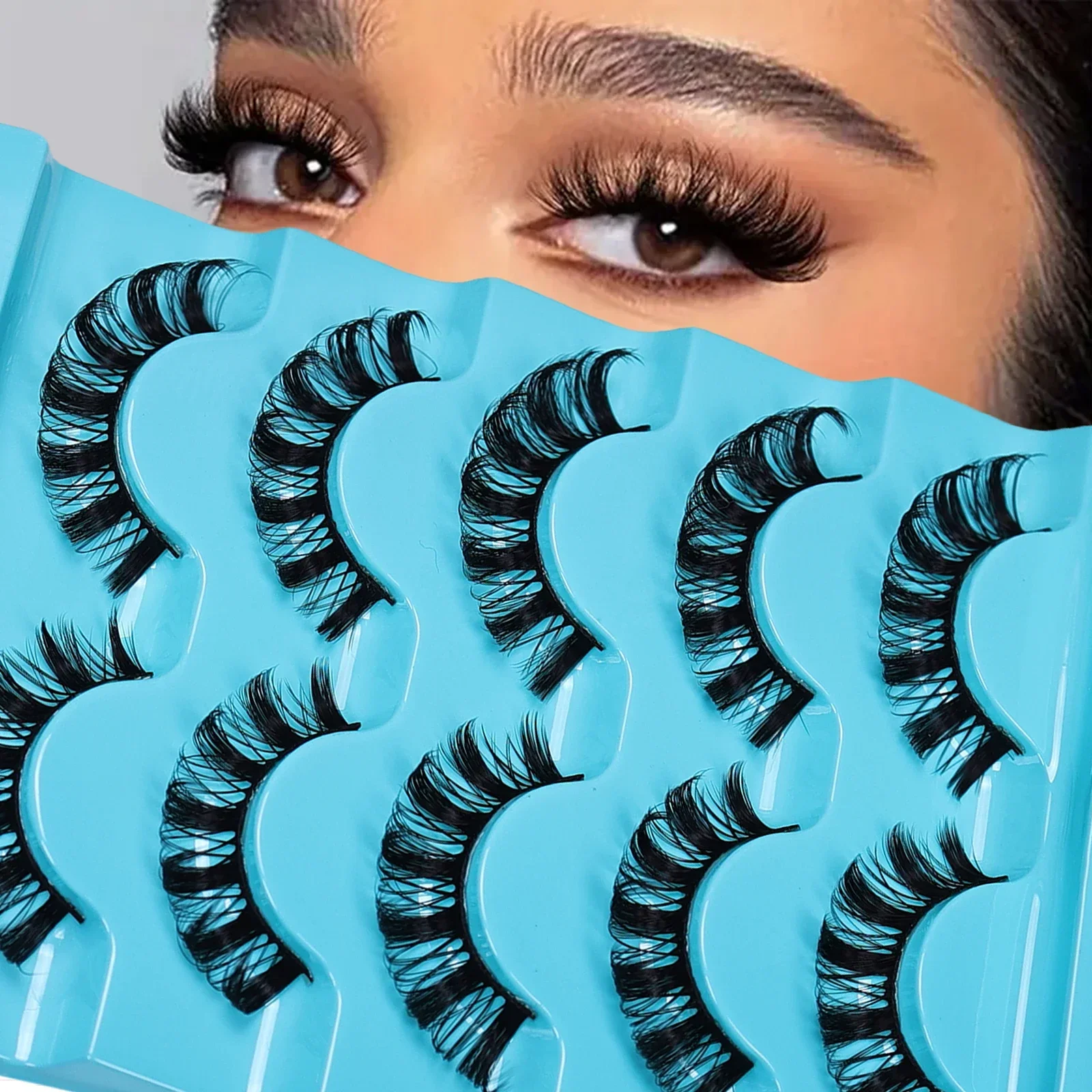 5 Pairs of DD Rolled Artificial Eyelashes, Russian Curled Eyelashes Reusable False Eyelash Extensions