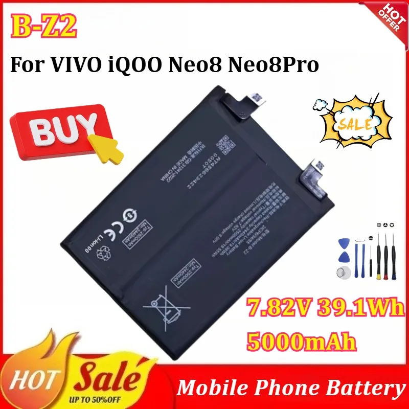

New B-Z2 7.82V 39.1Wh 5000mAh Mobile Phone Battery for VIVO IQOO Neo8 Neo8Pro Replacement Battery with Tools