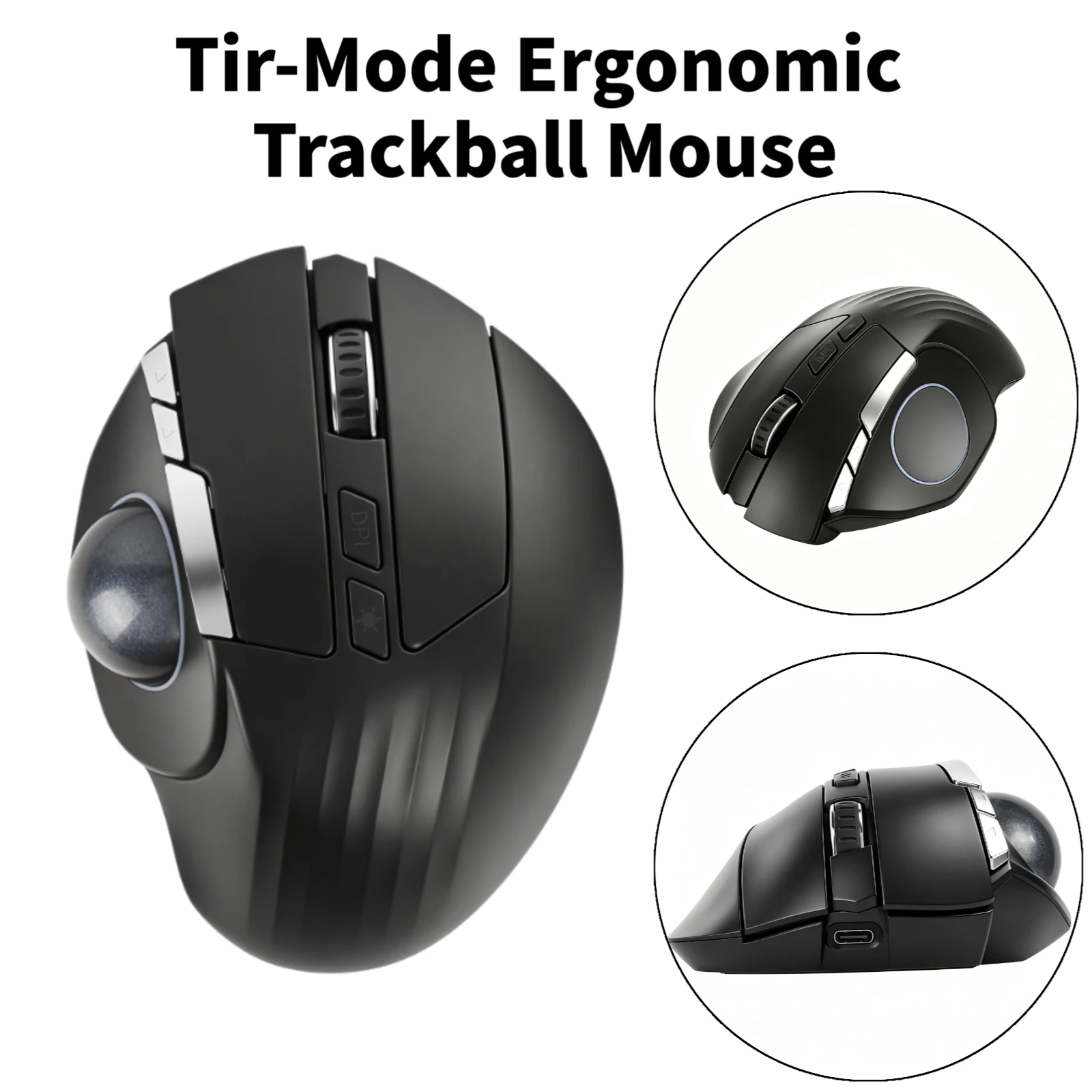 

Ergonomic Tri-Mode Trackball Mouse, 2.4G Wireless Bluetooth USB-C Wired, Silent Click, Rechargeable Mice for PC Laptop Office