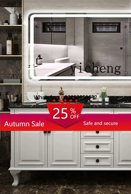 

combination rock slab solid wood bathroom cabinet bathroom double basin washstand smart mirror washbasin cabinet