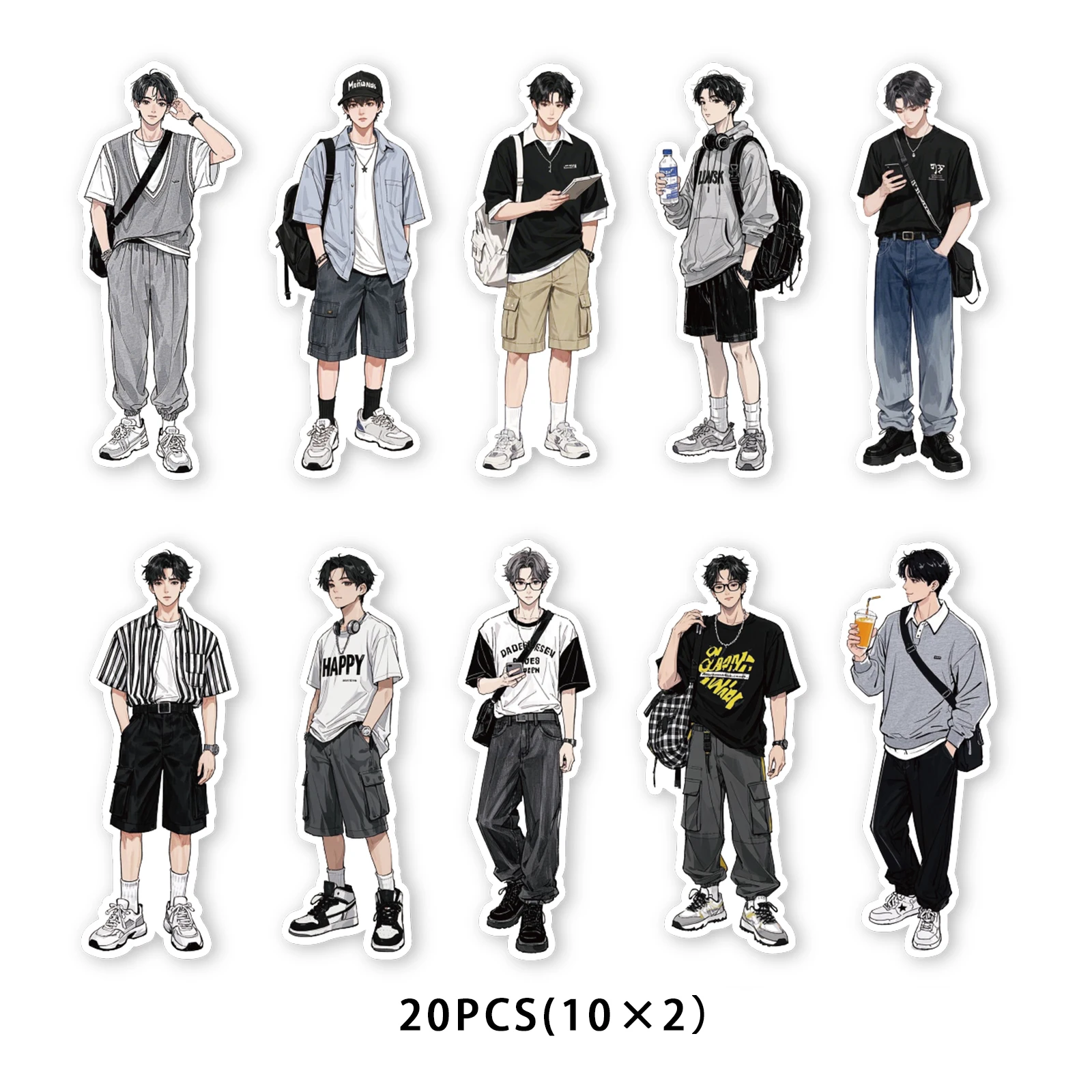 20pcs of Trendy and Exquisite Boy Character Pattern PET Stickers for Laptop Luggage Phone Cases Album Handmade Luggage Diy Decor
