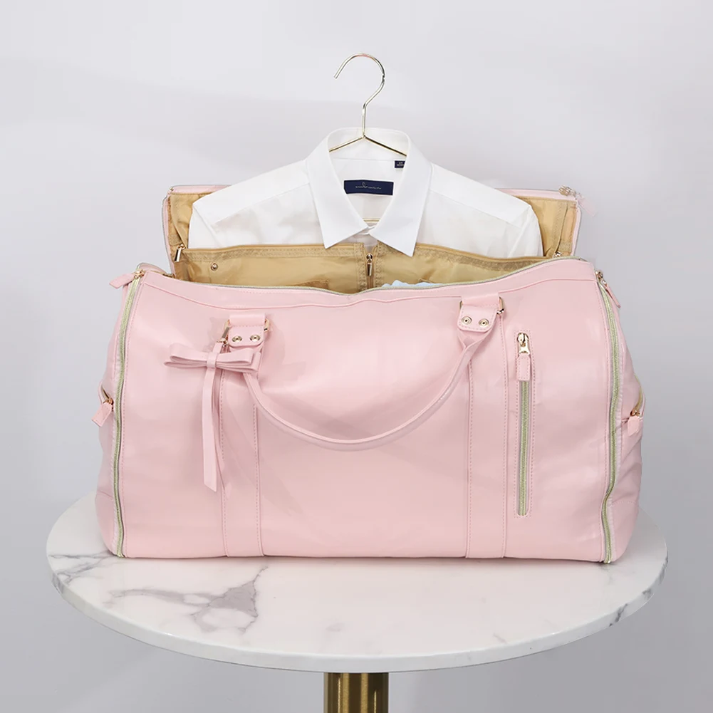

Travel Garment Bag Carry On Garment Bag Large Capacity PU Leather Duffle Bag Multi-pockets Luggage Bag Foldable for Business