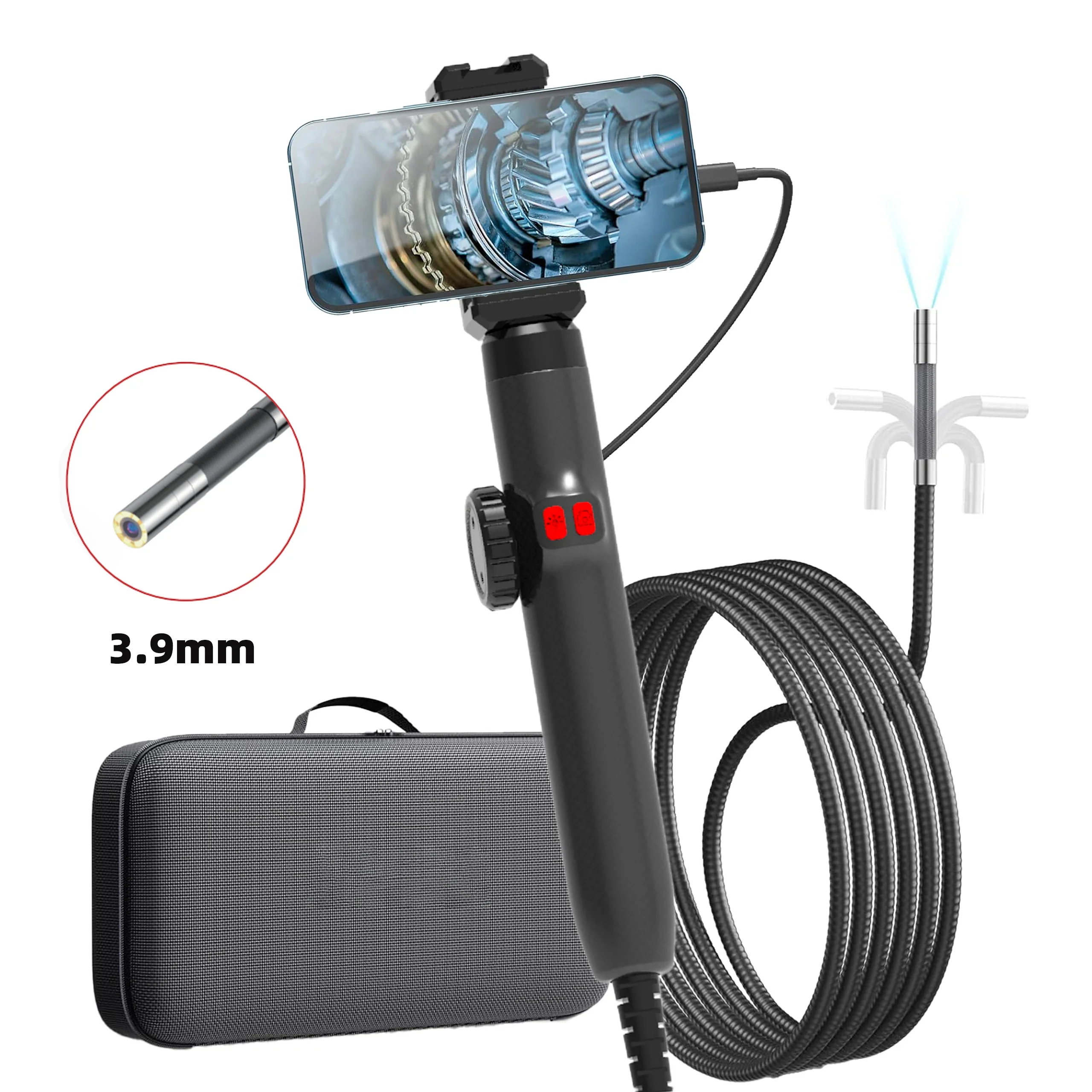 5 inch Borescope, 3,9/6,0 mm camera, HD 1080P met LED-verlichting voor autoreparatie, sanitairinspectie kan zoomen