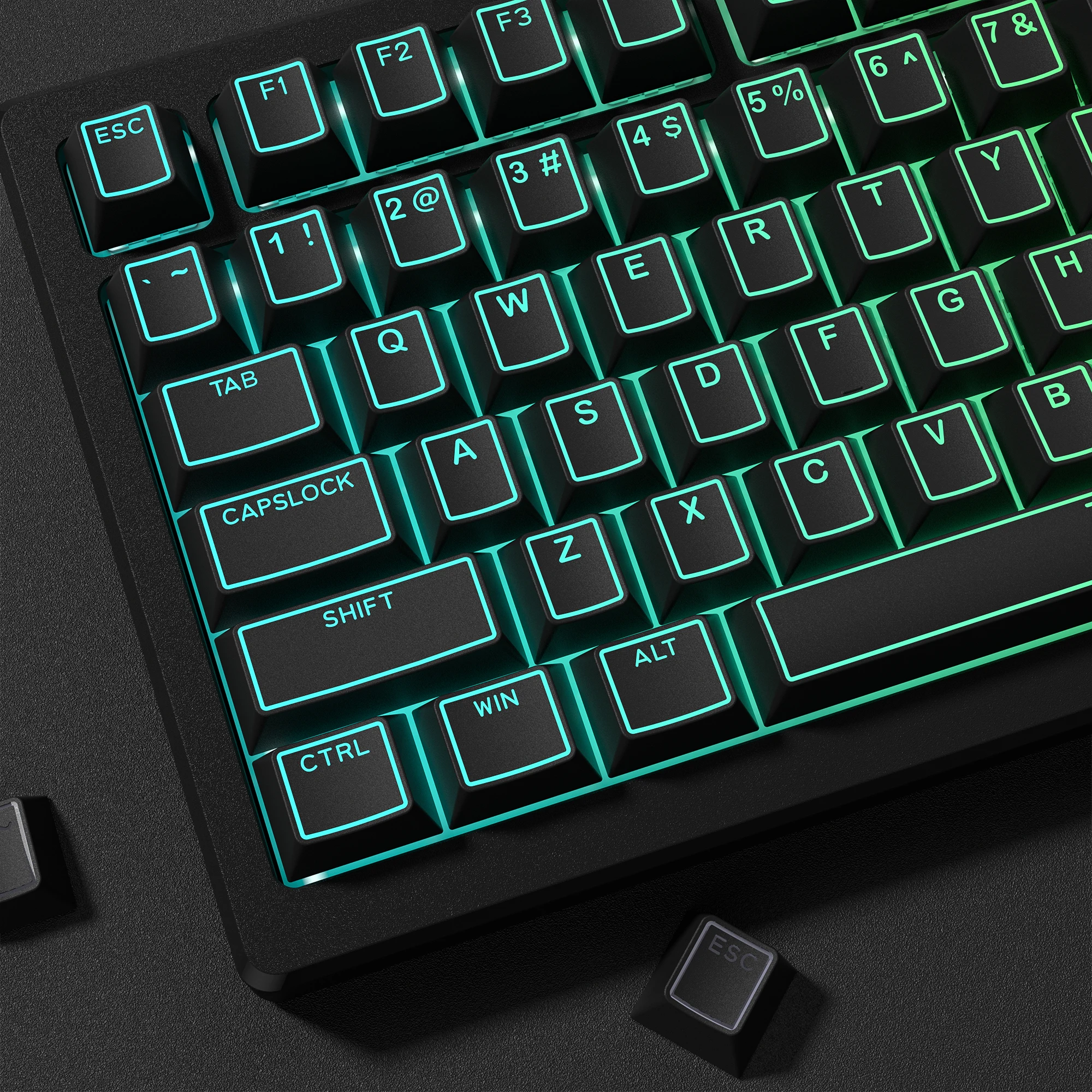 

142-клавишные черные крутые колпачки из ПБТ с RGB-подсветкой, двойные блестящие колпачки для переключателей Cherry MX, геймерская клавиатура, профиль Cherry
